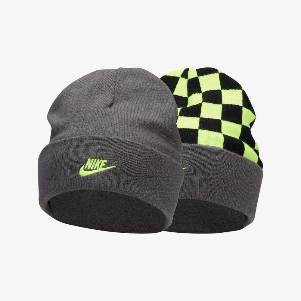 BACK TO SCHOOL Nike Kids Reversible Beanie Smiley Face, Logo, Checkered Hat